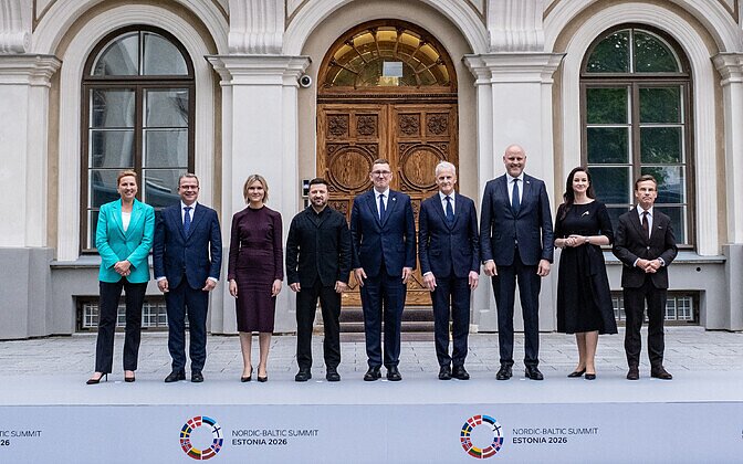 Andris Kulbergs, Volodymyr Zelenskyy and the Nordic-Baltic prime ministers at the NB8 summit in Tallinn on June 9, 2026.