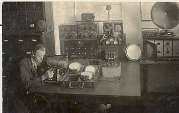 Aleksandras Stankevičius at the radio studio.
