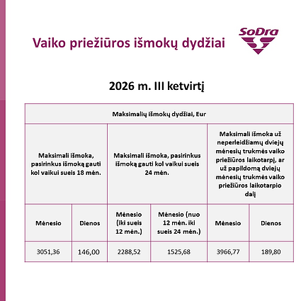 Vaiko priežiūros išmokų dydžiai Vaiko priežiūros išmokų dydžiai