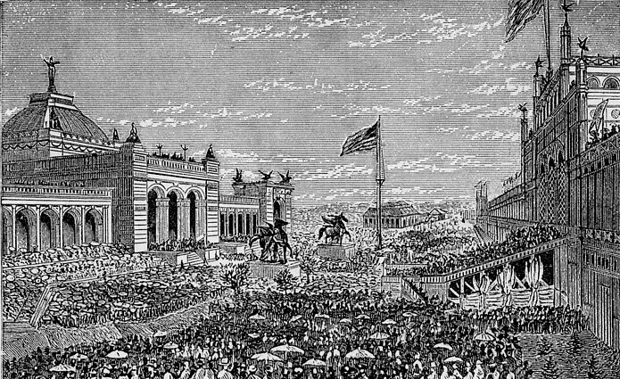 Atidarymo dienos ceremonijos Šimtmečio parodoje Filadelfijoje, Pensilvanijos valstijoje, 1876 m. gegužės 10 d. Atidarymo dienos ceremonijos Šimtmečio parodoje Filadelfijoje, Pensilvanijos valstijoje, 1876 m. gegužės 10 d.