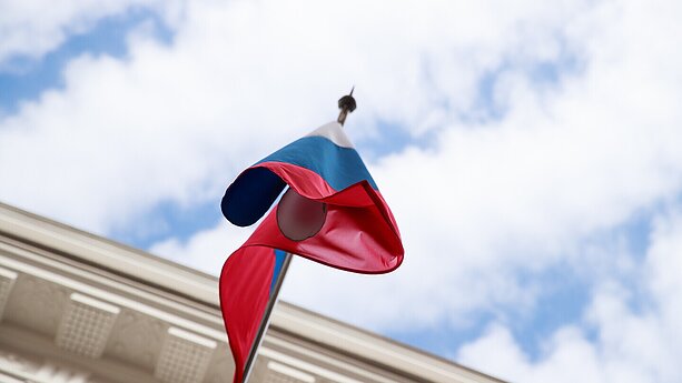 Russian flag outside the embassy in Tallinn.