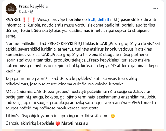 „Prezo“ kepyklėlės komentaras „Facebook“ „Prezo“ kepyklėlės komentaras „Facebook“