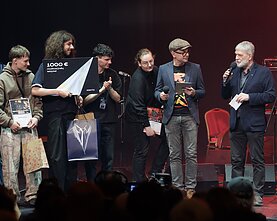 (Iš kairės) A. Genučio kvartetas, „Vilnius Jazz“ festivalio vedėjas D. Razauskas ir prodiuseris A. Gustys